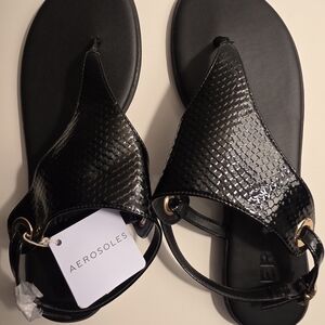 AEROSOLES Black Snake-Pattern Sandals